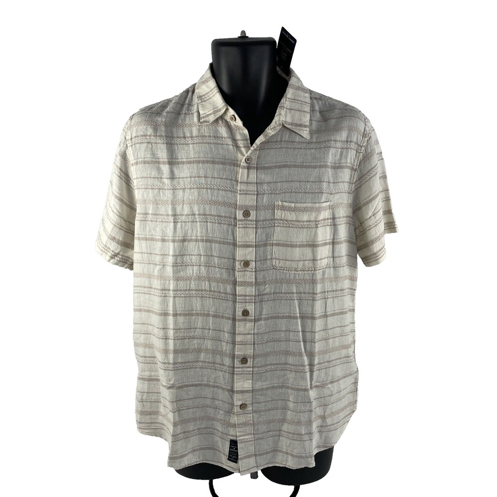 New Men's Lucky Brand Linen Blend Button Up Short Sleeve Shirt Sz S NWT